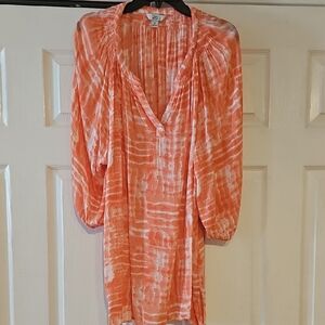 Croft & Barrow Orange And White Tie-Die Blouson Sleeve Blouse 3X